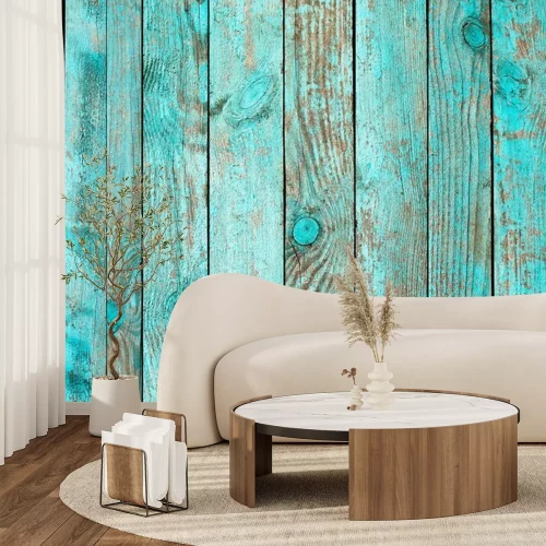 Fotobehang Houten verticale planken turquoise