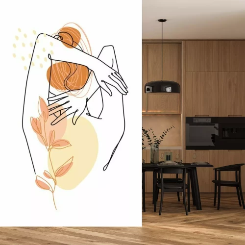 Fotobehang Een roodharige vrouw geschilderd met één lijn