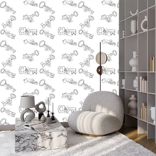 Behang seamles pattern on a white background from keys with flowers