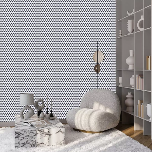 Behang Seamless pattern of soccer or football with black and white hexagons. Horizontal, traditional sport texture of ball for game. Easily resizable and color, vector illustration.