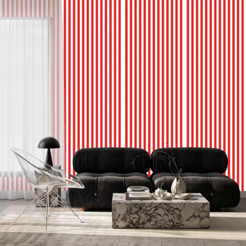 Behang Motief van rode en witte strepen