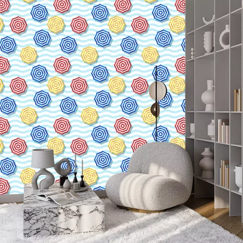 Behang Kleurrijke paraplu's op het zeestrand