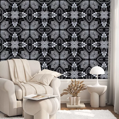 Behang Floral greek vector seamless pattern. Abstract background with grunge 3d flowers, halftone shapes, greek key, meanders, lines. Beautiful modern greek key ornament. Decorative textured dirty design