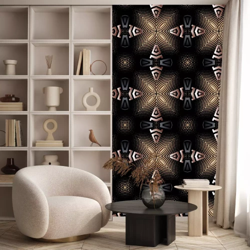 Behang Abstract dotted half tone 3d seamless pattern. Textured grunge floral background. Volume repeat modern backdrop. Halftone flowers. Geometric ornament. Decorative design. Dots, shapes, signs, symbols