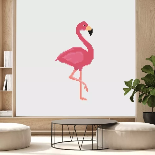 Sticker Pixel art pink flamingo detailed illustration isolated vector