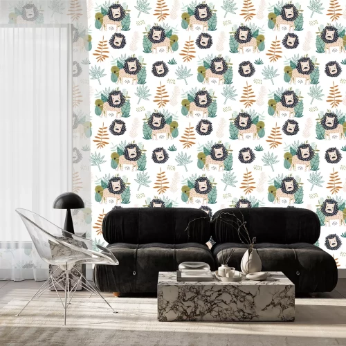 Behang Leeuwen en tropische planten voor kinderen