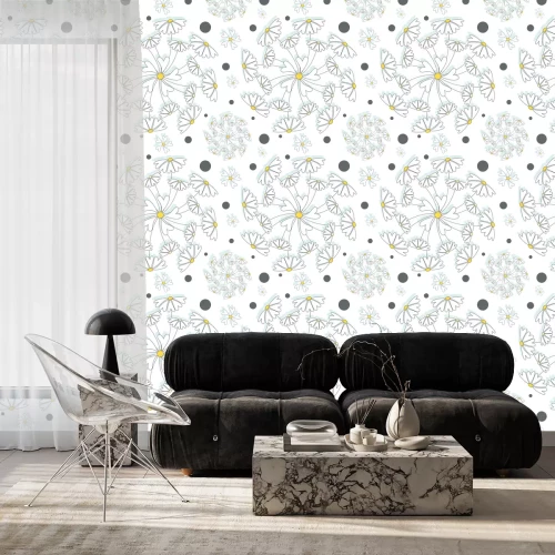 Behang Witte bloemen gerangschikt als paardebloemen