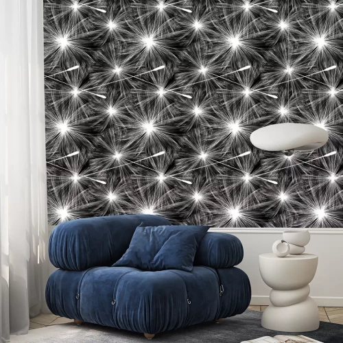 Behang Paardebloem zwart-wit groot patroon