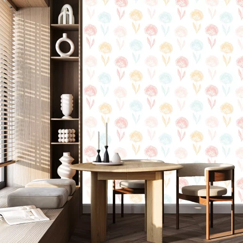 Behang Heldere paardebloemen op een subtiele witte achtergrond