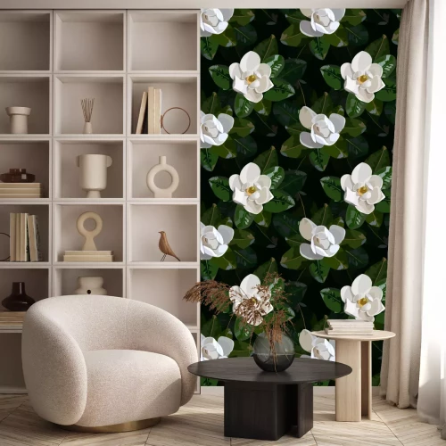 Behang seamless pattern with magnolia leaves and flowers