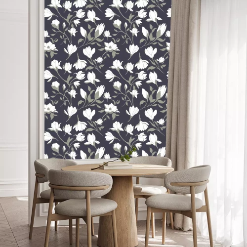 Behang Hand Drawn Magnolia Seamless Pattern