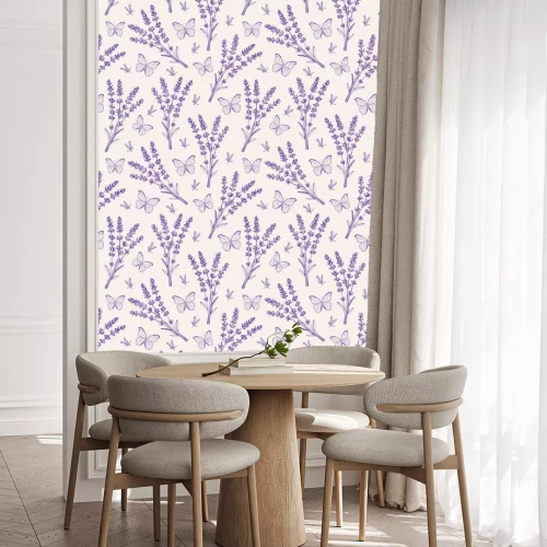 Behang Vintage seamless pattern with lavender flowers and butterflies.