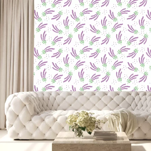 Behang Lavender pattern on white background.