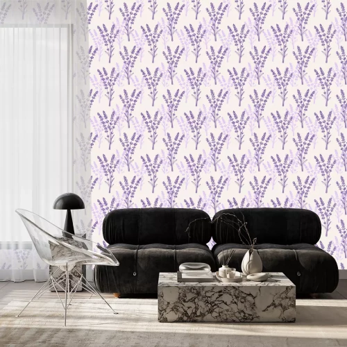 Behang Vintage seamless pattern with lavender flowers.