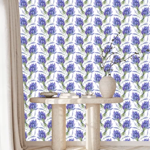 Behang Watercolor hand drawn texture (pattern) with lavender bouquets on white background