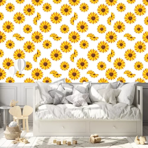 Behang background of sunflowers plants icons vector illustration design