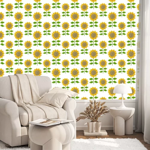 Behang Sunflower watercolor seamless pattern on a white background.