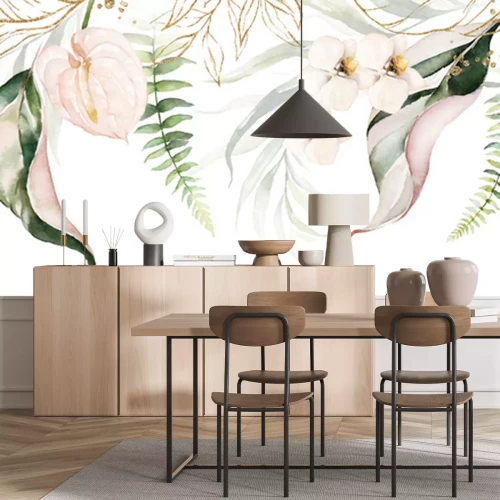 Sticker Samenstelling met tropische bladeren en bloemen