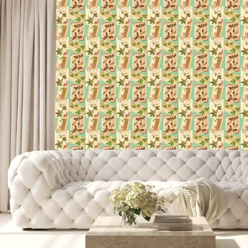 Behang Zomer kaasjeskruid en bladeren op vintage ansichtkaarten