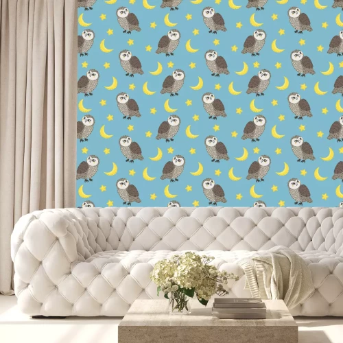 Behang Uilen sterren en manen
