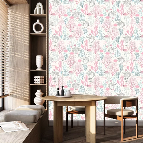 Behang Roze vis met een koraalrif