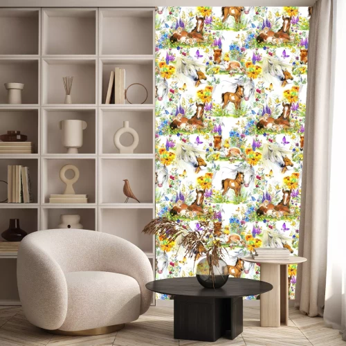 Behang Paarden en veulens in pastelkleuren