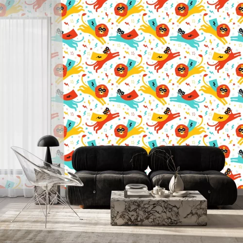 Behang Leeuwen en panters als superhelden