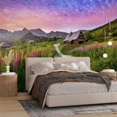 Fotobehang Roze zonsondergang in het Tatragebergte, Hala Gąsienicowa