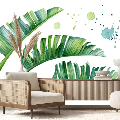 Sticker Tropische bladeren geschilderd met waterverf