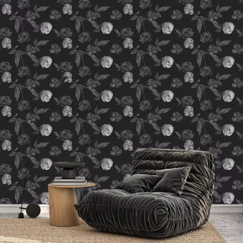 Behang Elegant patroon van grijze rozen