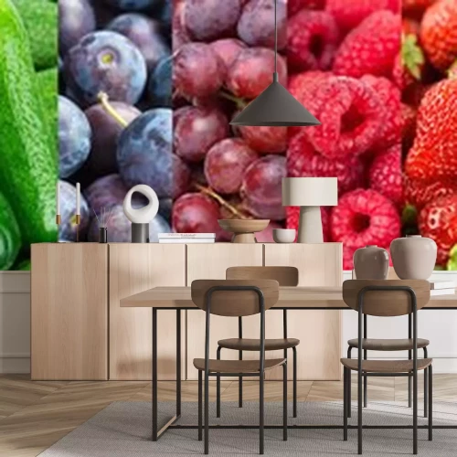 Sticker Fruits, vegetables and berries. Fresh food background. Healthy food