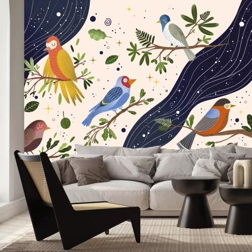 Fotobehang Vogels op de takken