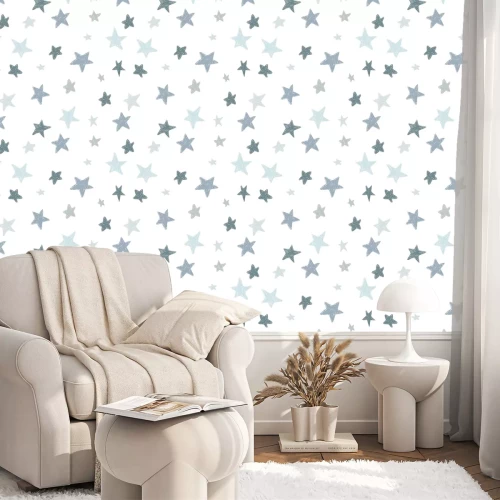 Behang Vector kids pattern with doodle textured stars. Vector seamless background, black, gray, white, scandinavian style