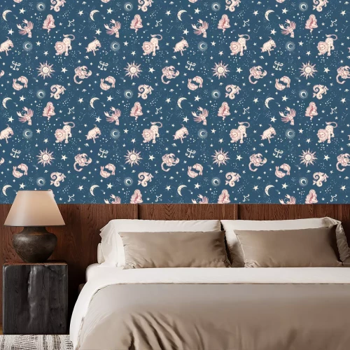 Behang Space Galaxy constellation seamless pattern print could be used for textile, zodiac star yoga mat, phone case