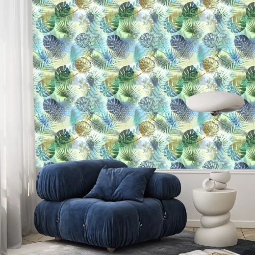 Behang Veelkleurige heldere tropische bladeren