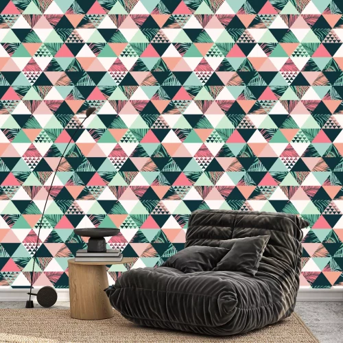 Behang Geometrisch patroon en tropische bladeren