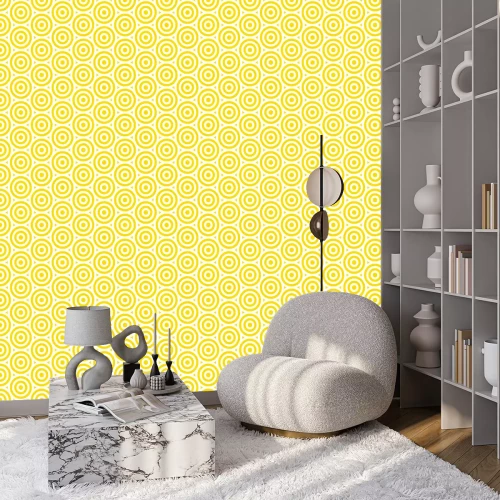 Behang Summer background circle stripe pattern seamless yellow and white.