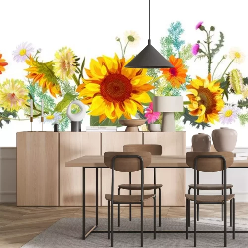 Sticker Decoratie met zonnebloemen en wilde bloemen