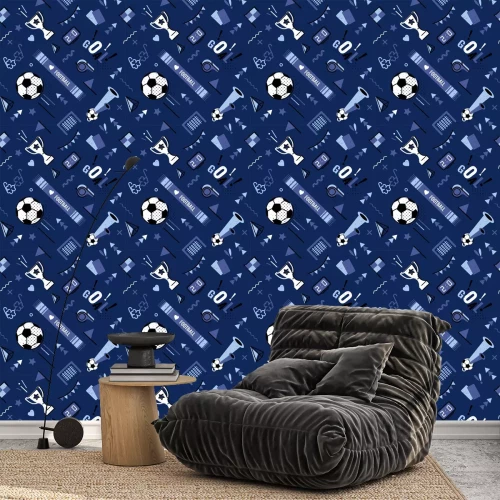 Behang Soccer/football abstract background in 80s memphis style. Seamless memphis pattern for posers and cards. Vector illustration