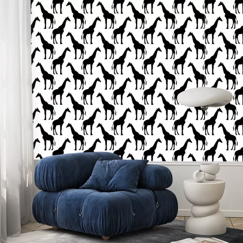 Behang Minimalistisch zwart-wit giraffen naadloos patroon
