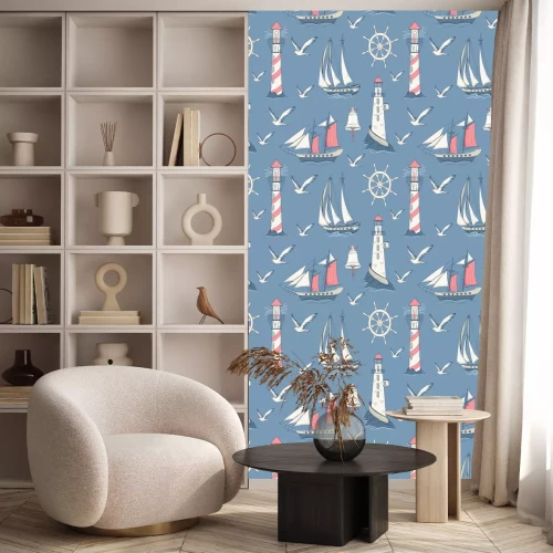 Behang Seamless pattern with sailing yachts and nautical equipment
