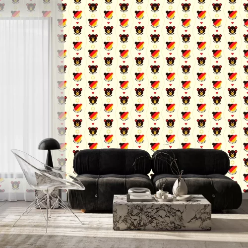 Behang Berlin seamless patterns design, with comic bear and colors of German flag. Vector illustration.