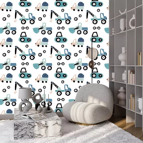 Behang Seamless childish pattern with hand drawn cars. Creative kids texture for fabric, wrapping, textile, wallpaper, apparel. Vector illustration