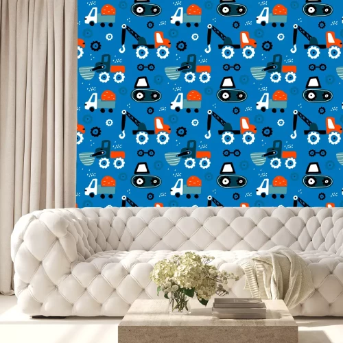 Behang Seamless childish pattern with hand drawn cars. Creative kids texture for fabric, wrapping, textile, wallpaper, apparel. Vector illustration