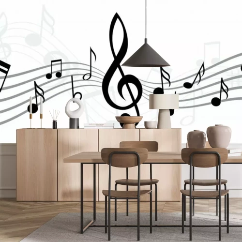 Sticker Musical notes stave line pattern symbols icon for staff and music note theme Transparent background wave Piano, jazz sound notes Fun vector key sign Classic clef Doodle quaver G melody on paper