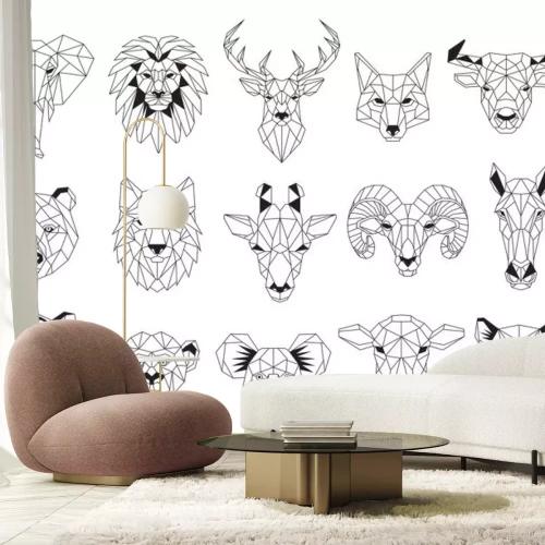 Sticker Zwart-wit geometrische dierenkoppen