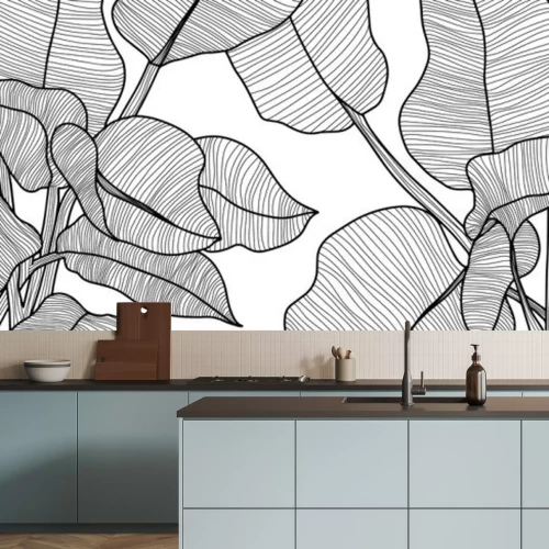 Sticker Zwart-witte bladeren van tropische planten