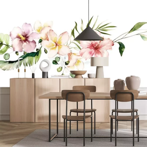 Sticker Pastelkleurige bloemen op een witte achtergrond