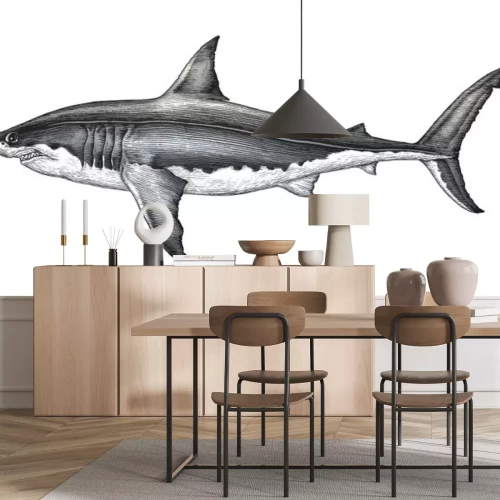 Sticker Zwart-wit tekening van een haai