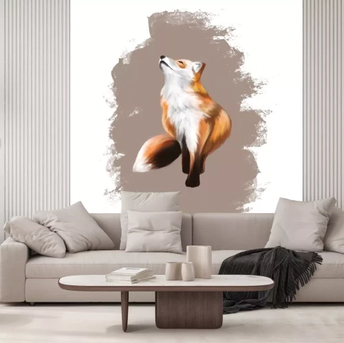 Sticker red fox that sits and looks up